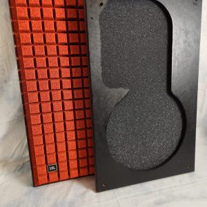 Two New JBL L100 Burnt Orange Quadrex Grilles - Walnut Frames - Metal JBL Badges