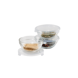 OGGI Set of 3 Glass Pinch Bowls - 4oz. with Clip Lids