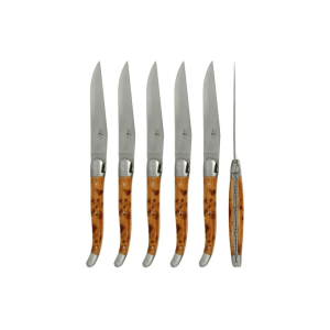 Forge de Laguiole set of 6 Steak Knives: Juniper Handle Satin Finish